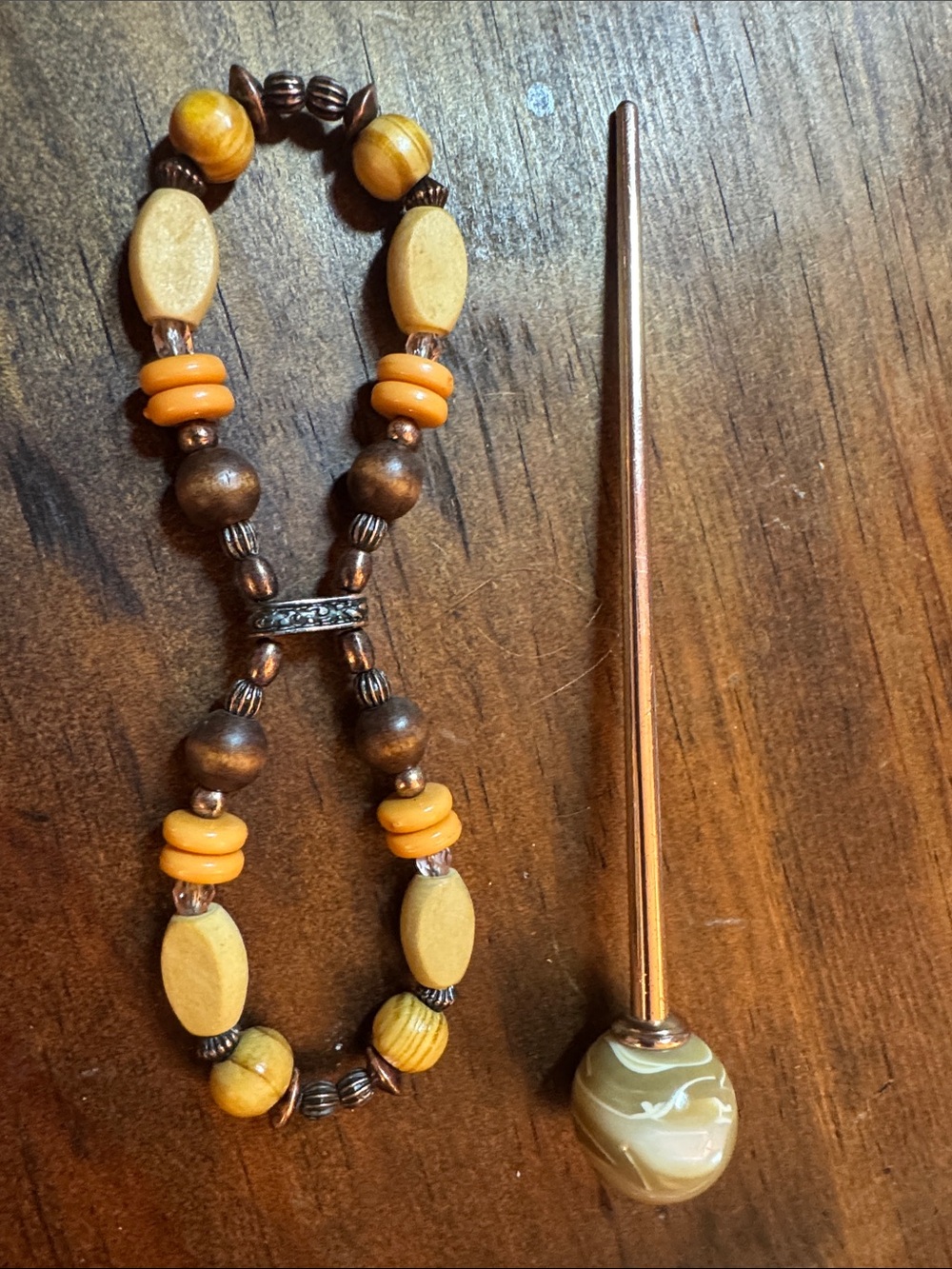 XL Lilla rose Yellow & Brown Beaded Hair Stick Set